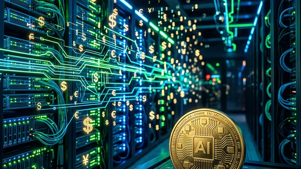 Painel demonstrando infraestrutura de servidores com custos de computação e tokens flutuantes de IA agêntica