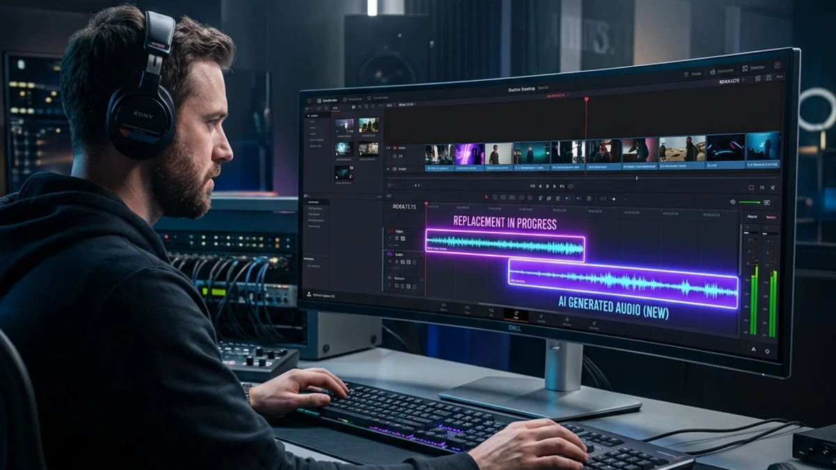 Interface de edição de áudio com inteligência artificial Descript Overdub