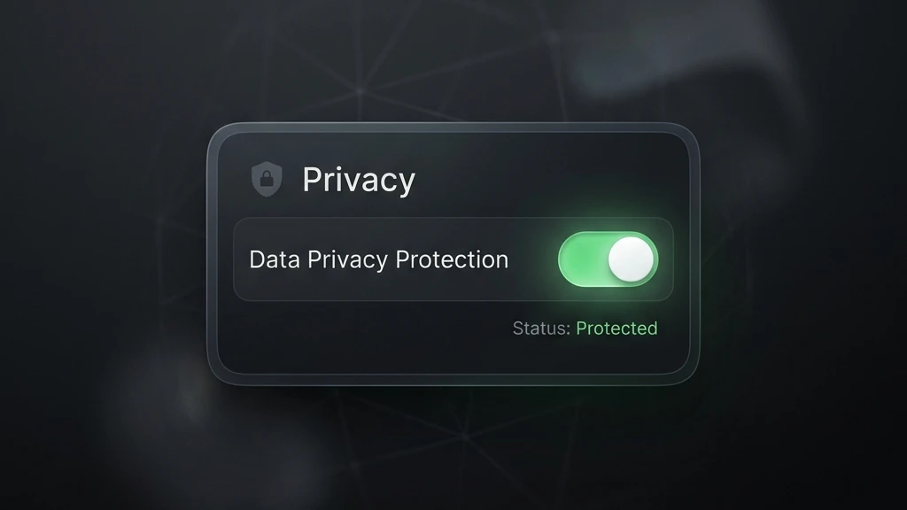 Ícone minimalista de smartphone exibindo chave de alternância de privacidade em fundo escuro estilo tech