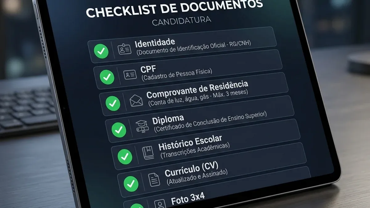 Checklist de documentação de concurso público validado com vistos verdes