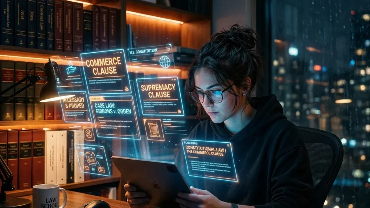 Pessoa estudando com tablet e flashcards holográficos gerados por IA