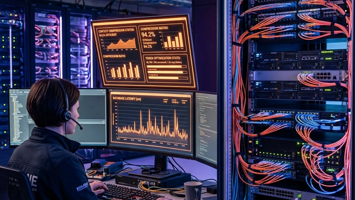 Interface futurista de monitoramento e compressão de dados em servidores