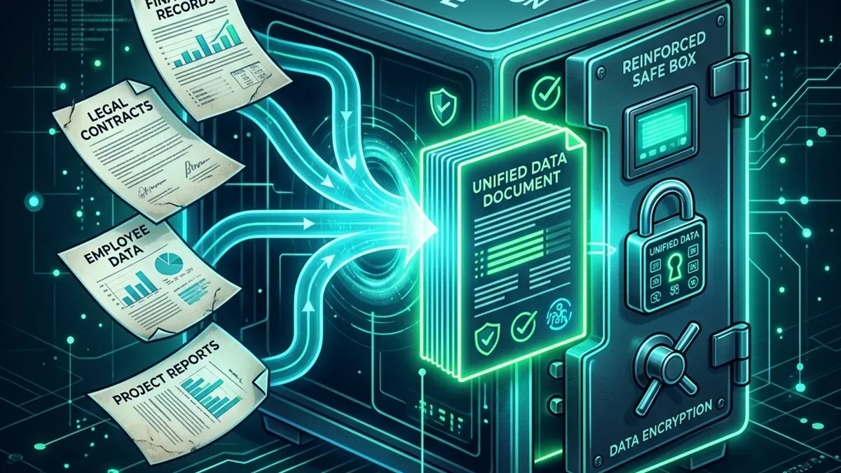 Unificação segura de vários documentos individuais dentro de uma caixa forte digital
