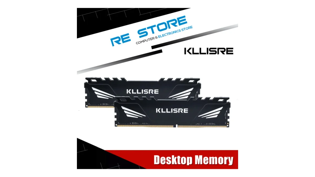 Detalhe do dissipador de calor de alumínio da RAM Kllisre