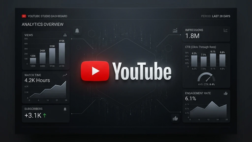 Logotipos oficiais do YouTube e Google com iluminação discreta em fundo escuro estilo tech