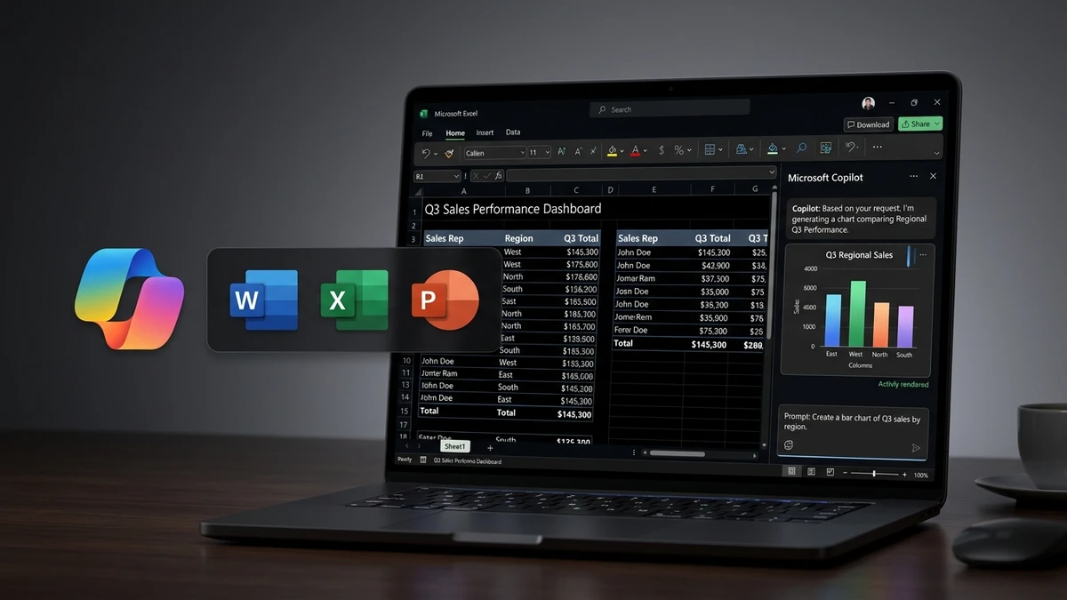Microsoft Copilot integrado ao Excel gerando gráficos e análises automaticamente no Office 365