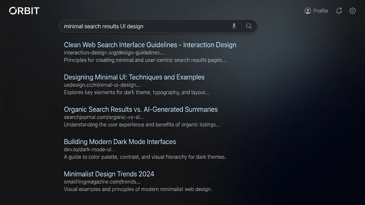 Interface de busca limpa do DuckDuckGo No-AI sem resumos de Inteligência Artificial