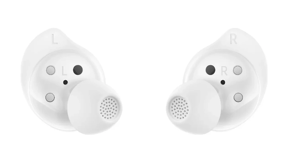 Visão dos microfones internos e externos e sensores táteis do fone Samsung Galaxy Buds Core
