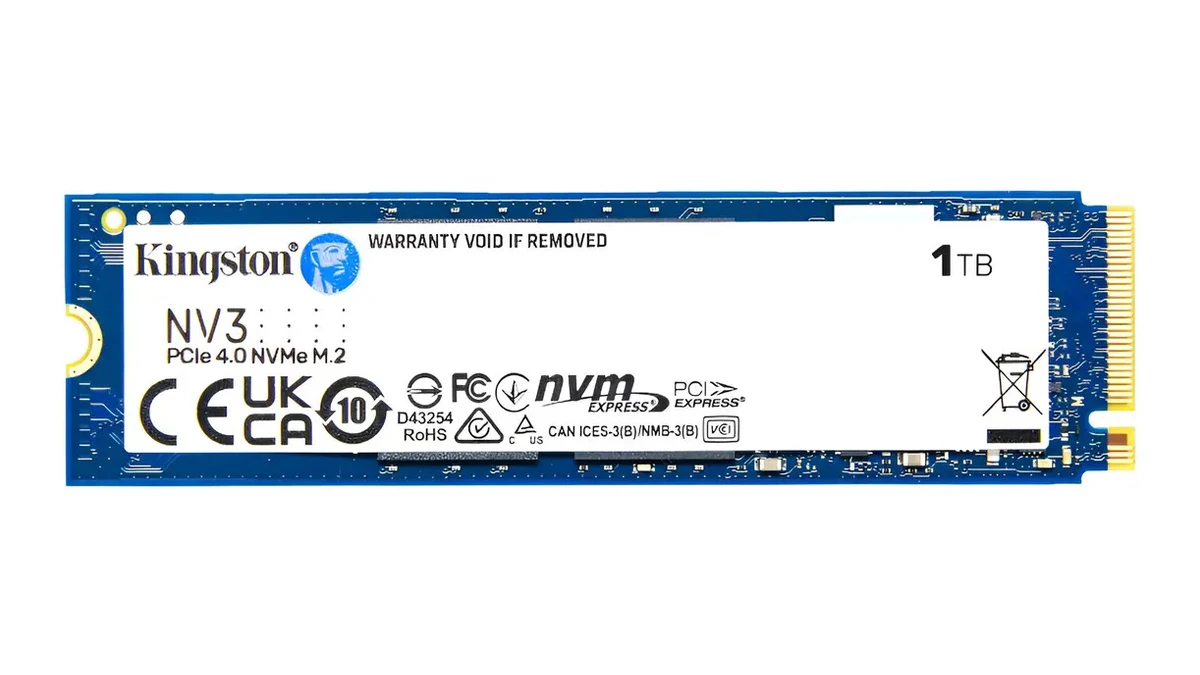 Embalagem oficial blister de varejo do SSD Kingston NV3 1TB com especificações e selos