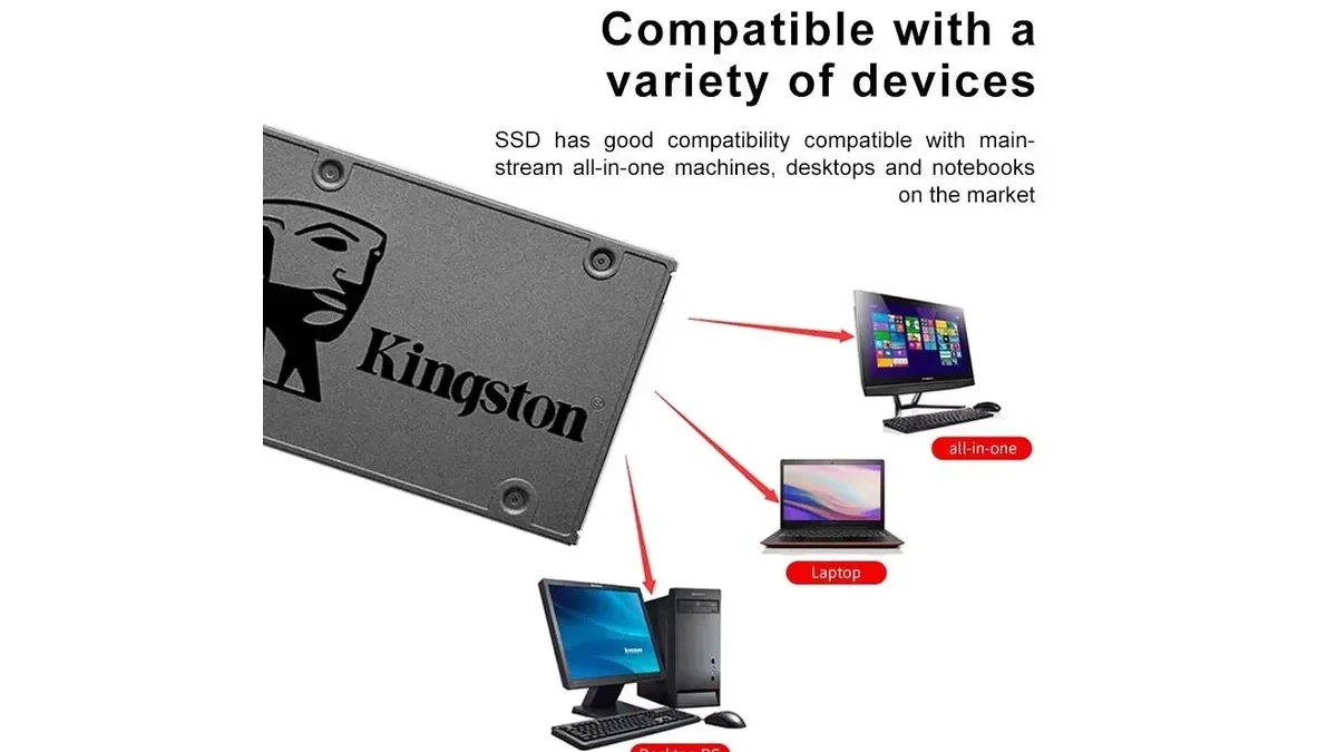 Visão frontal do SSD Kingston com a embalagem original mostrando a logomarca