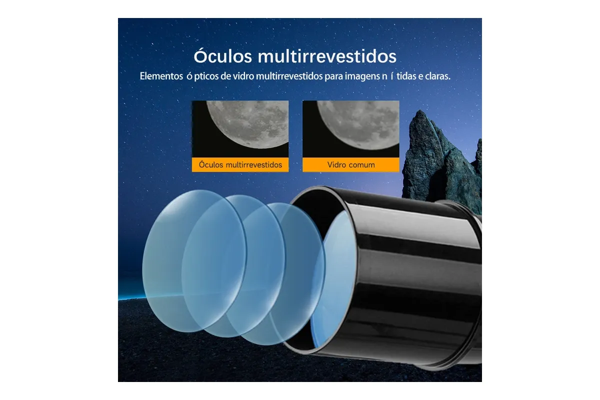Telescópio SVBONY SV501P de 70mm montado sobre o tripé de alumínio em ambiente aberto